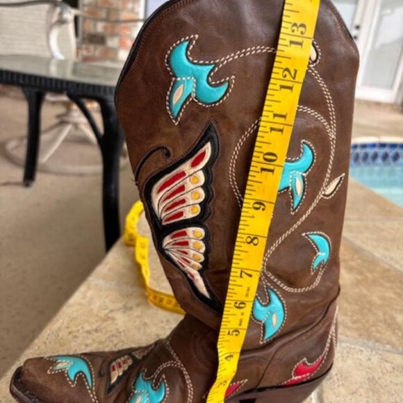 Corral vintage rare brown cowboy boots with butterfly and floral inlay 8M - Picture 2 of 12